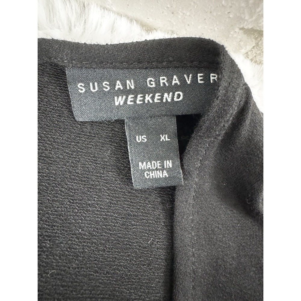 Susan Graver Weekend Black Flowy Open Front Cardigan Topper Pockets Size XL - Picture 10 of 12